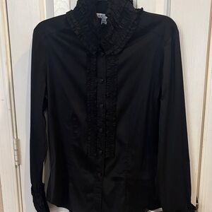 St. John Black Ruffled Collar Blouse